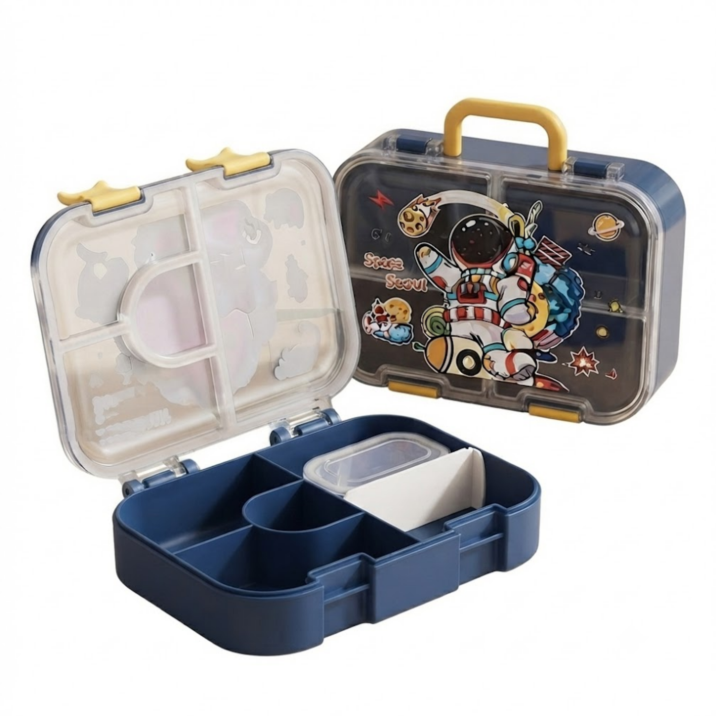 1400ml Bento Lunch Box | 4 Grid Leakproof Food Container with Bowl & Spoon