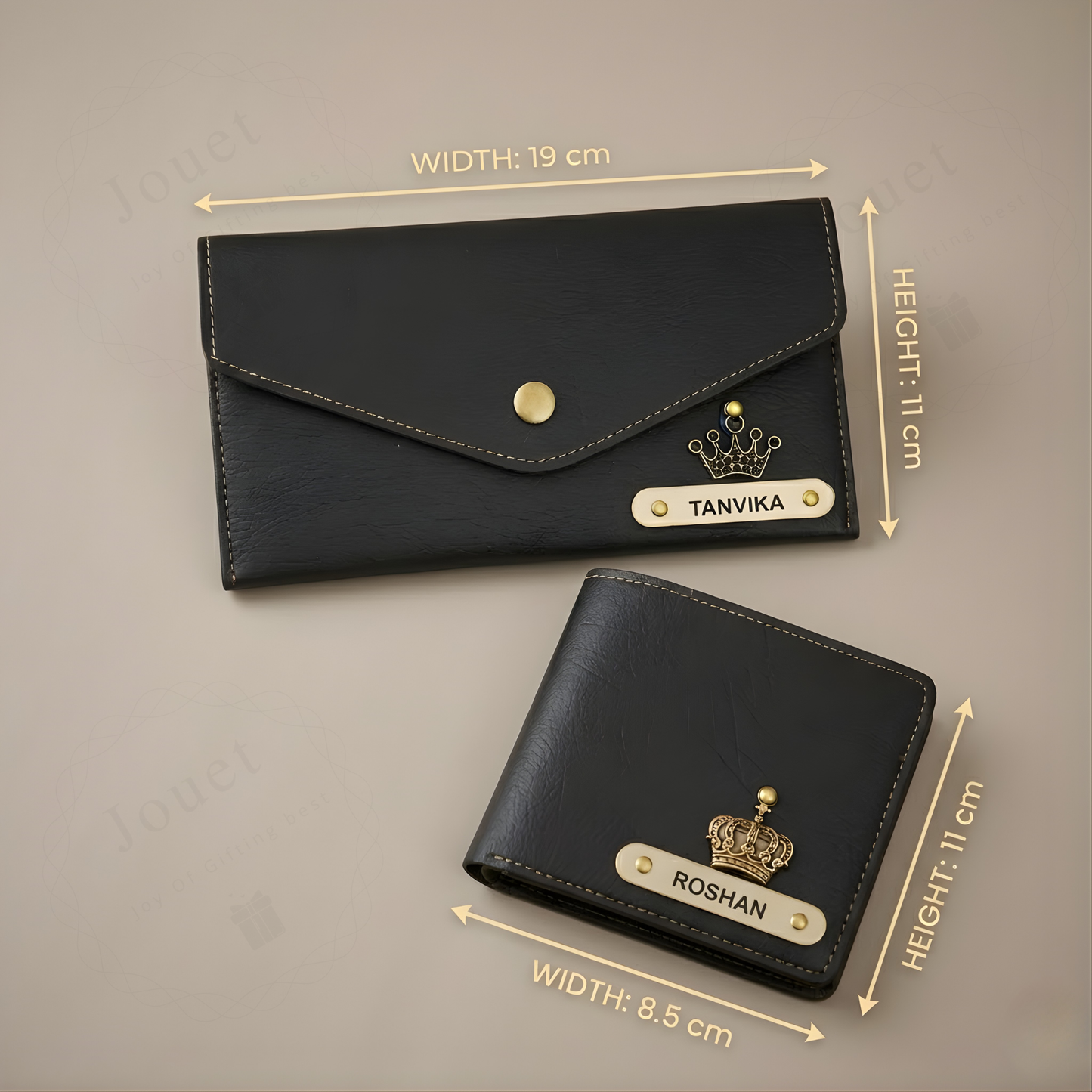 Personalized Couple Wallet & Clutch Set with Custom Name & Charms, Matching Gift Set for Him & Her