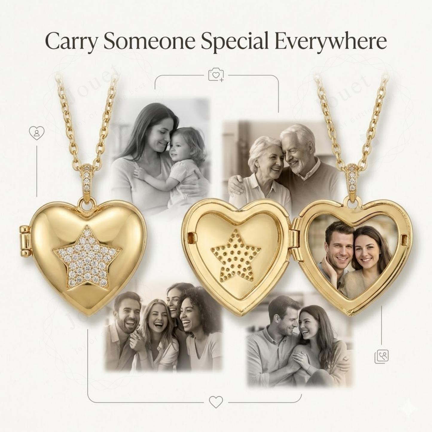 Personalized Heart Photo Locket Necklace for Women with Crystal Star Design, Stainless Steel Waterproof Custom Picture Pendant Gift for Her