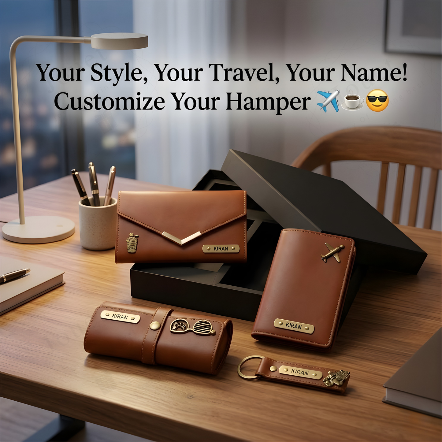 Personalized Leather Travel Gift Set for Women with Wallet, Passport Cover & Keychain, Custom Name Engraved Charm Gift