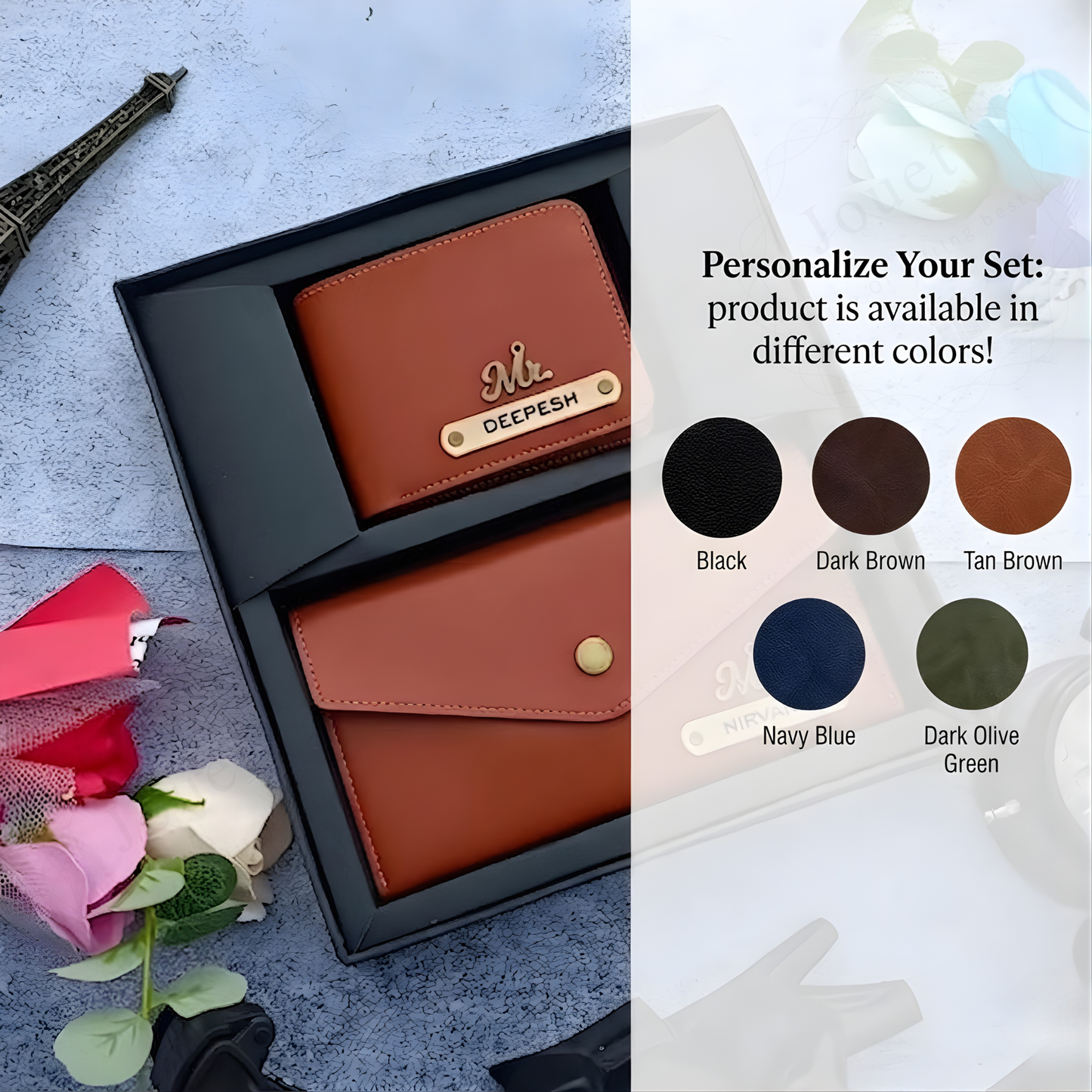 Personalized Couple Wallet & Clutch Set with Custom Name & Charms, Matching Gift Set for Him & Her