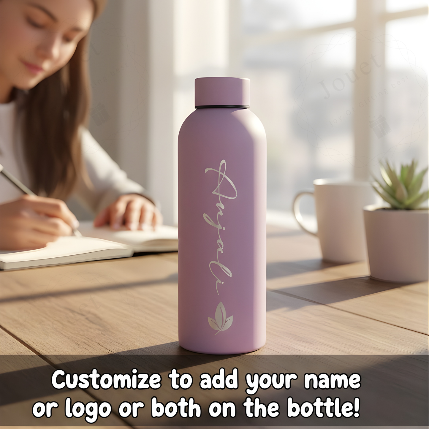 Personalized Stainless Steel Water Bottle 500ml with Custom Name Cap, Leakproof Reusable Bottle for School, Office, Gym & Travel