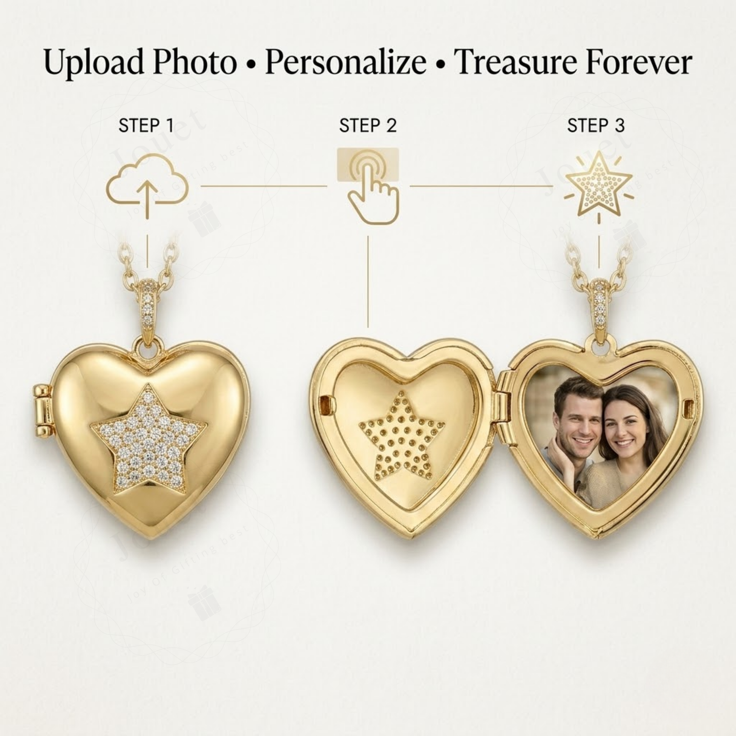 Personalized Heart Photo Locket Necklace for Women with Crystal Star Design, Stainless Steel Waterproof Custom Picture Pendant Gift for Her