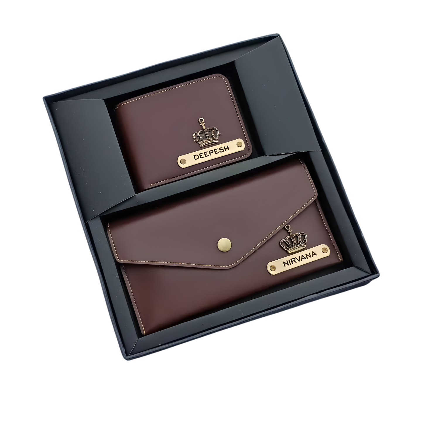 Personalized Couple Wallet & Clutch Set with Custom Name & Charms, Matching Gift Set for Him & Her