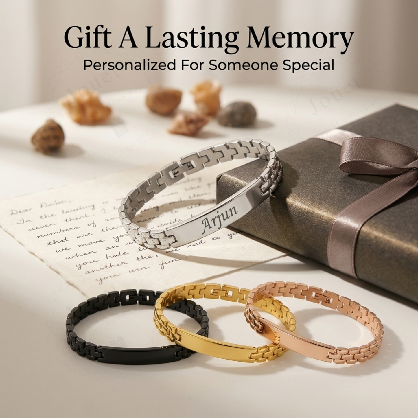 Personalized Stainless Steel ID Bar Bracelet with Engraved Name, Adjustable Box Chain Custom Jewelry Gift for Men & Women