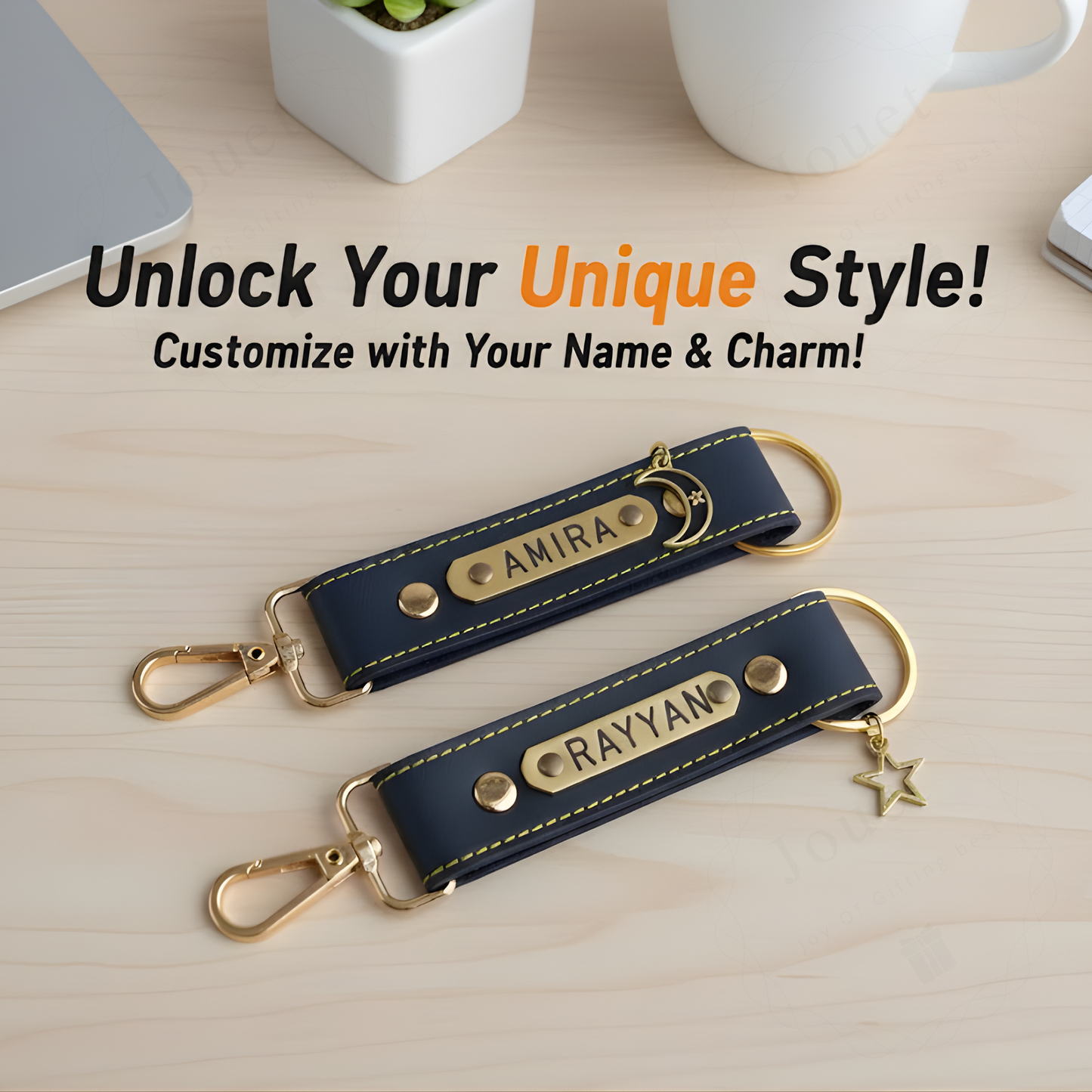Personalized Faux Leather Keychain with Custom Name Tag & Metal Charm, Stylish Key Ring for Keys, Bags & Gifts, 2.5 × 16 cm