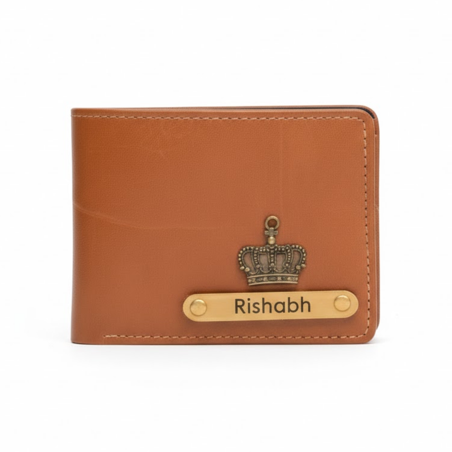 Personalized Leather Wallet for Men with Custom Name Plate & Charms, Compact Clutch Purse with Flap Closure and Multi Card Holder