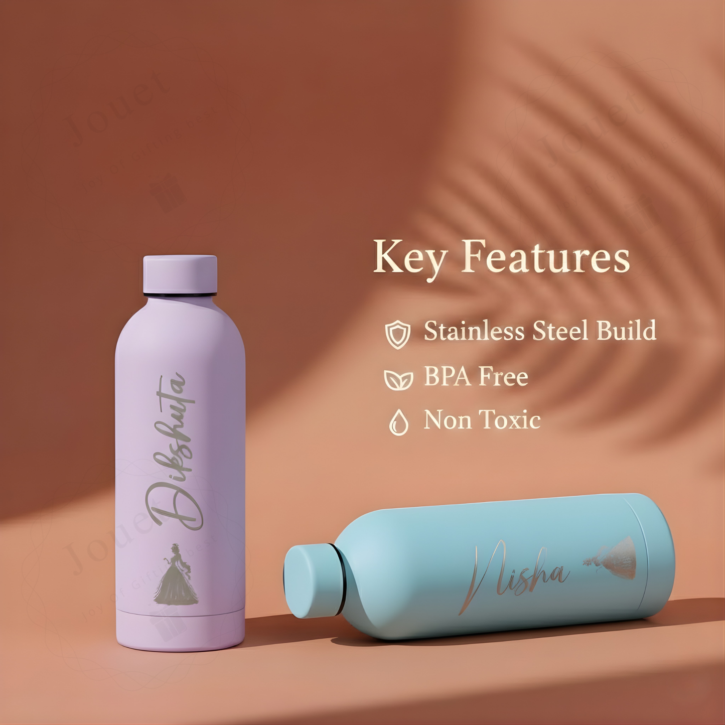 Personalized Stainless Steel Water Bottle 500ml with Custom Name Cap, Leakproof Reusable Bottle for School, Office, Gym & Travel