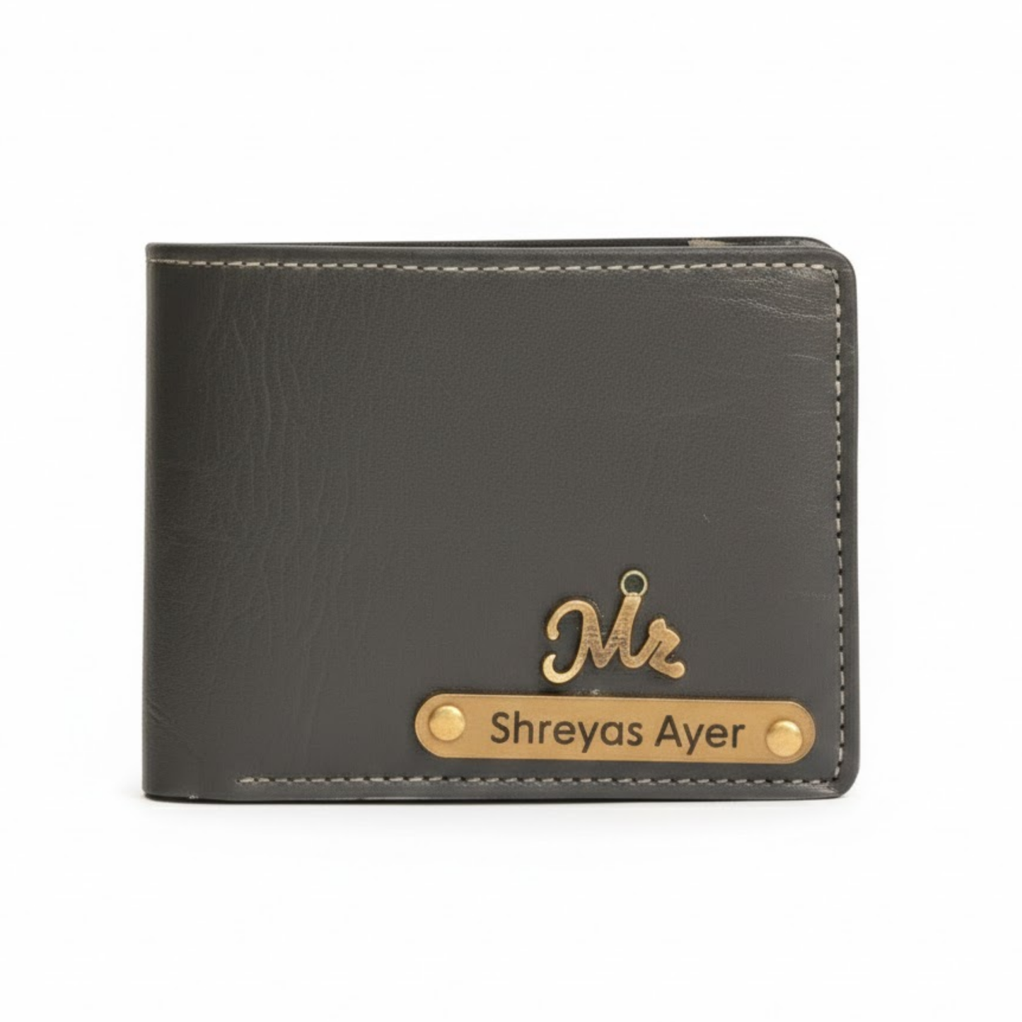 Personalized Leather Wallet for Men with Custom Name Plate & Charms, Compact Clutch Purse with Flap Closure and Multi Card Holder