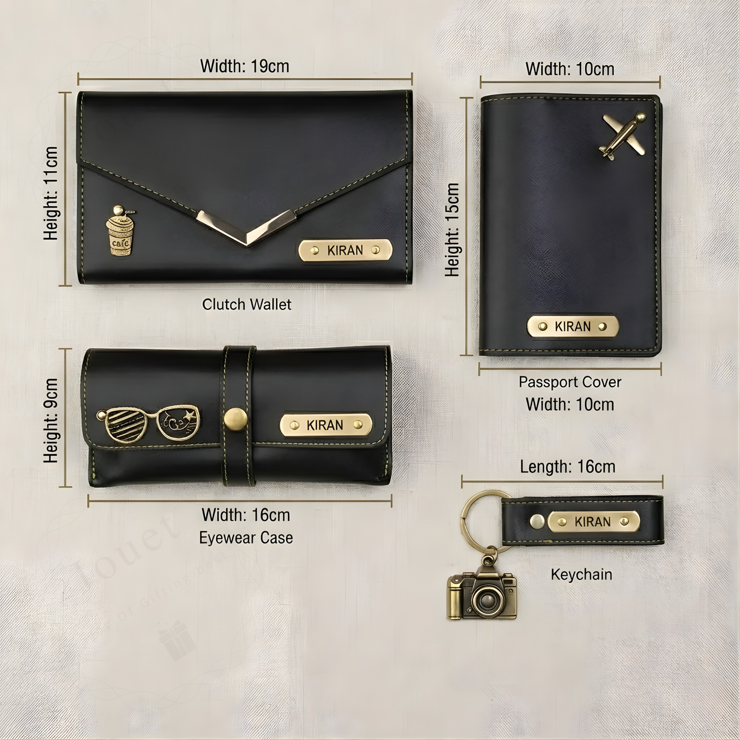 Personalized Leather Travel Gift Set for Women with Wallet, Passport Cover & Keychain, Custom Name Engraved Charm Gift