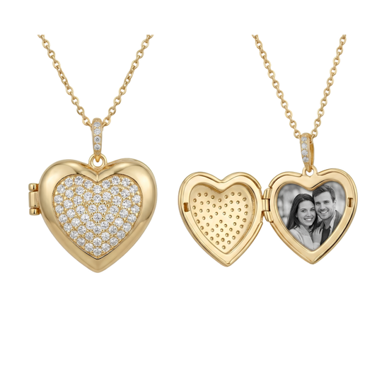 Personalized Heart Photo Locket Necklace for Women with Crystal Heart Design, Stainless Steel Waterproof Custom Picture Pendant Gift for Her