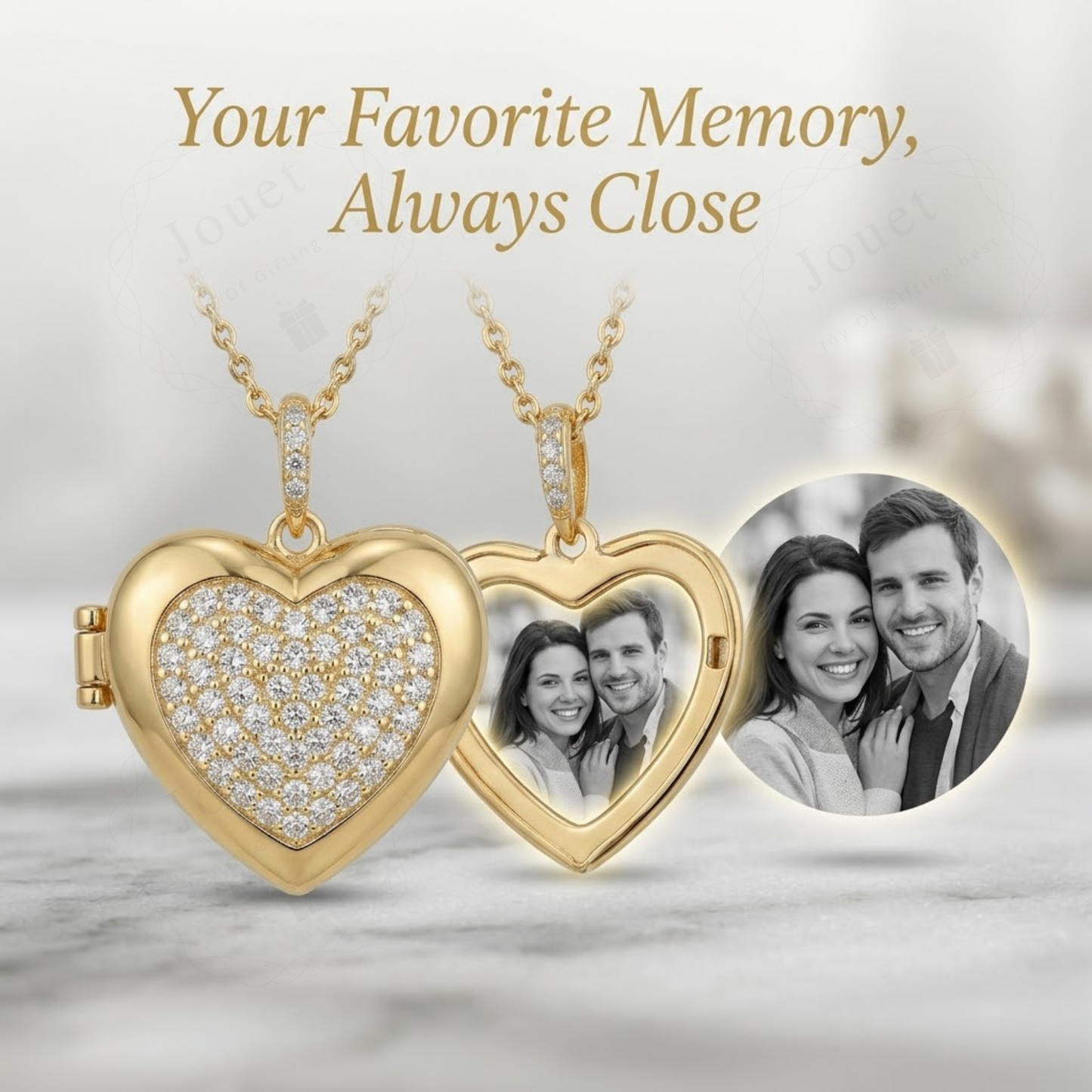 Personalized Heart Photo Locket Necklace for Women with Crystal Heart Design, Stainless Steel Waterproof Custom Picture Pendant Gift for Her
