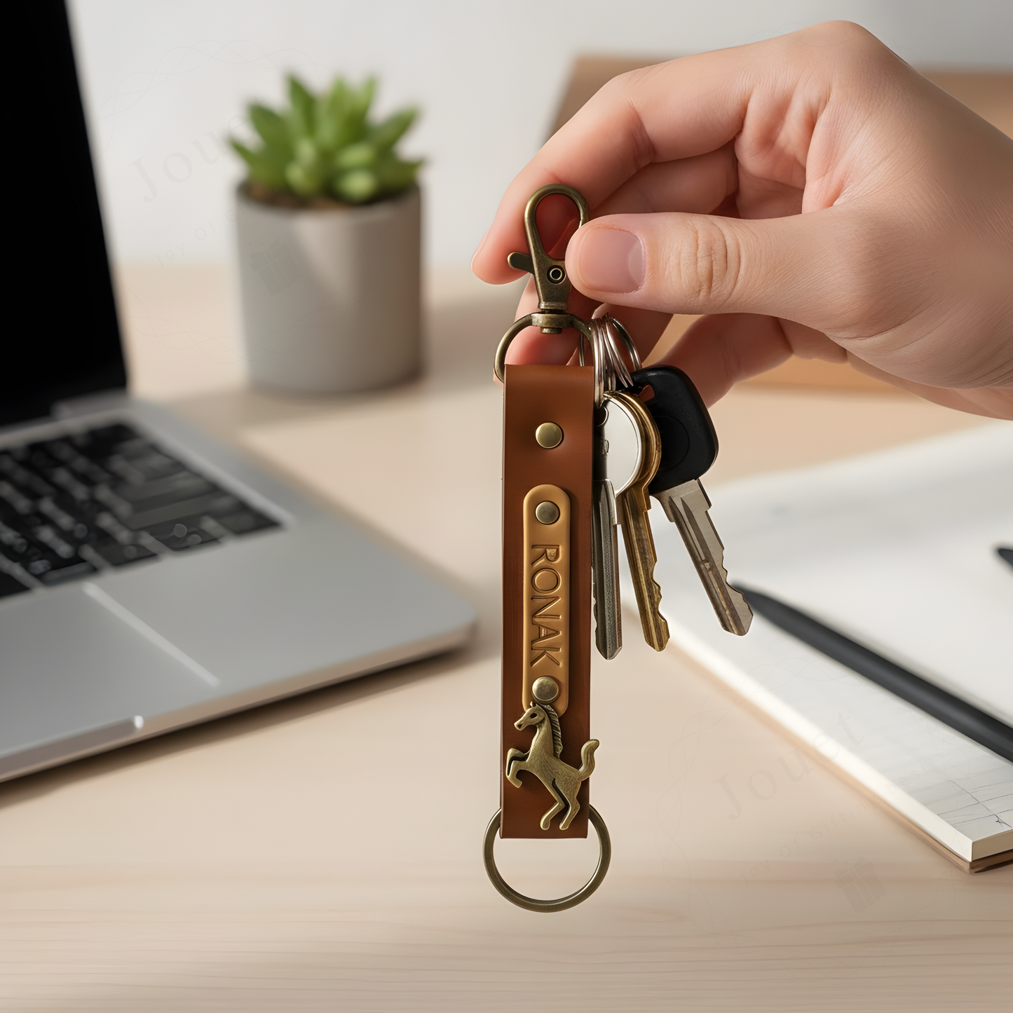 Personalized Faux Leather Keychain with Custom Name Tag & Metal Charm, Stylish Key Ring for Keys, Bags & Gifts, 2.5 × 16 cm