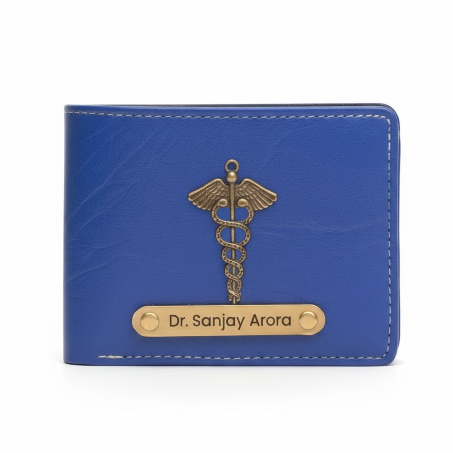 Personalized Leather Wallet for Men with Custom Name Plate & Charms, Compact Clutch Purse with Flap Closure and Multi Card Holder