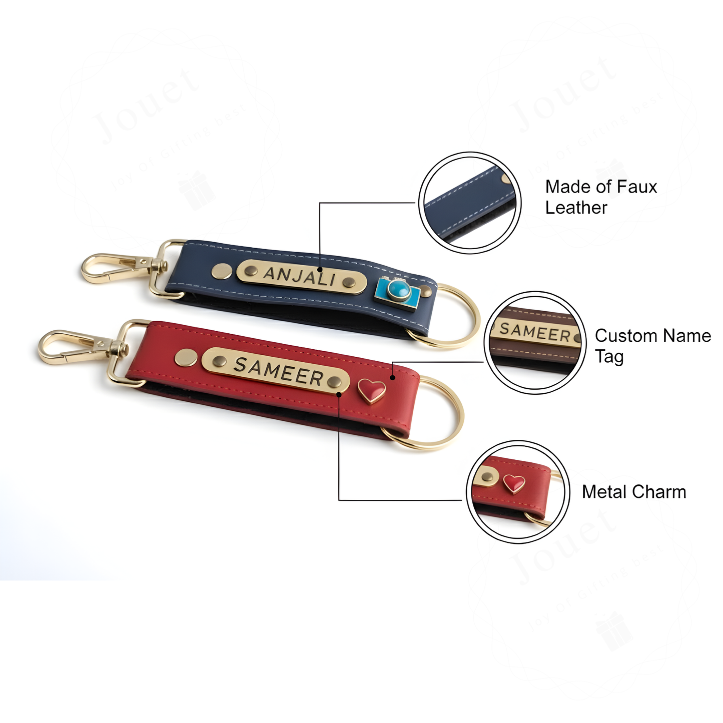 Personalized Faux Leather Keychain with Custom Name Tag & Metal Charm, Stylish Key Ring for Keys, Bags & Gifts, 2.5 × 16 cm