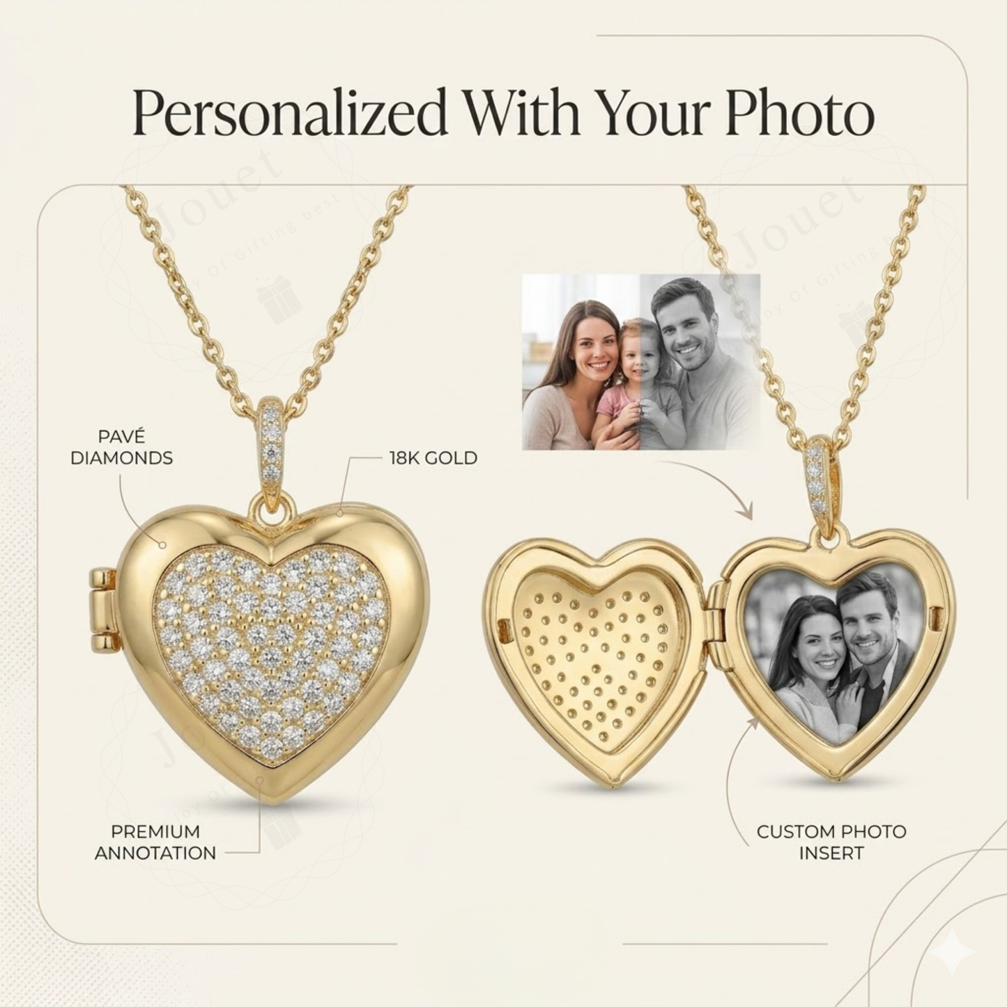 Personalized Heart Photo Locket Necklace for Women with Crystal Heart Design, Stainless Steel Waterproof Custom Picture Pendant Gift for Her