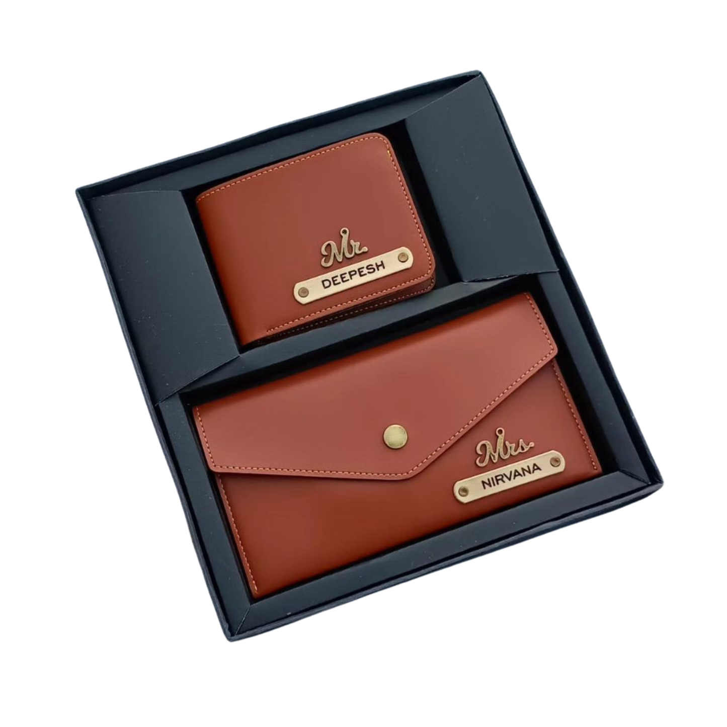Personalized Couple Wallet & Clutch Set with Custom Name & Charms, Matching Gift Set for Him & Her