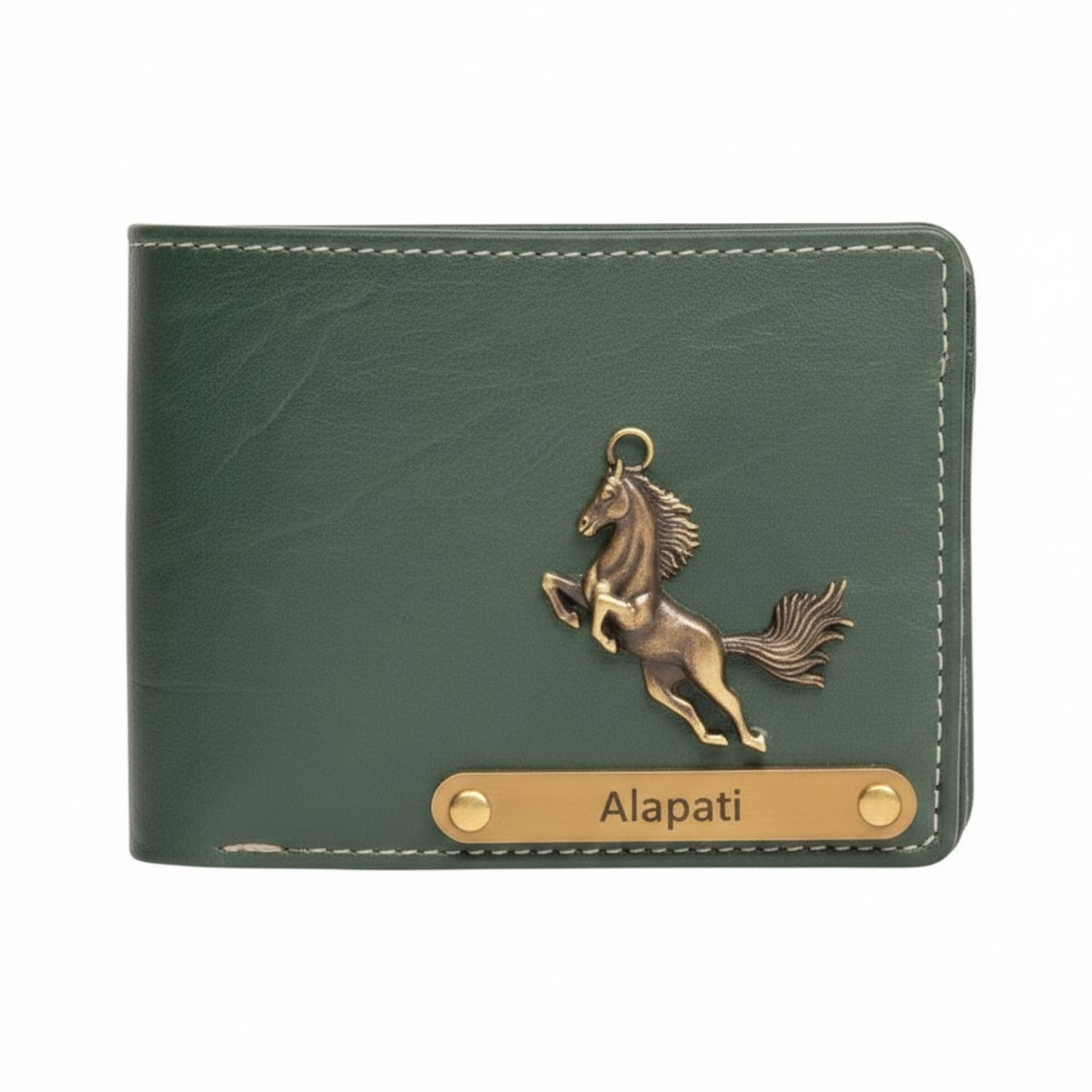 Personalized Leather Wallet for Men with Custom Name Plate & Charms, Compact Clutch Purse with Flap Closure and Multi Card Holder