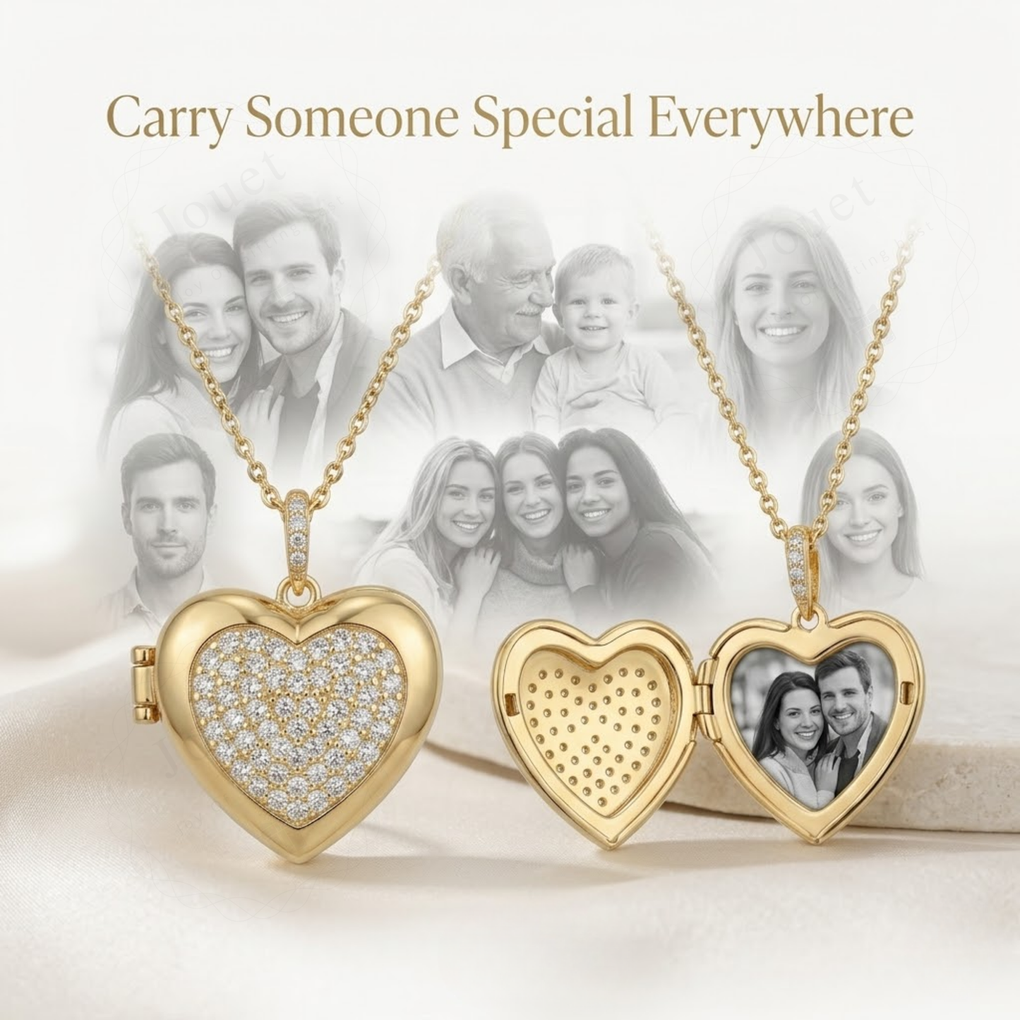 Personalized Heart Photo Locket Necklace for Women with Crystal Heart Design, Stainless Steel Waterproof Custom Picture Pendant Gift for Her