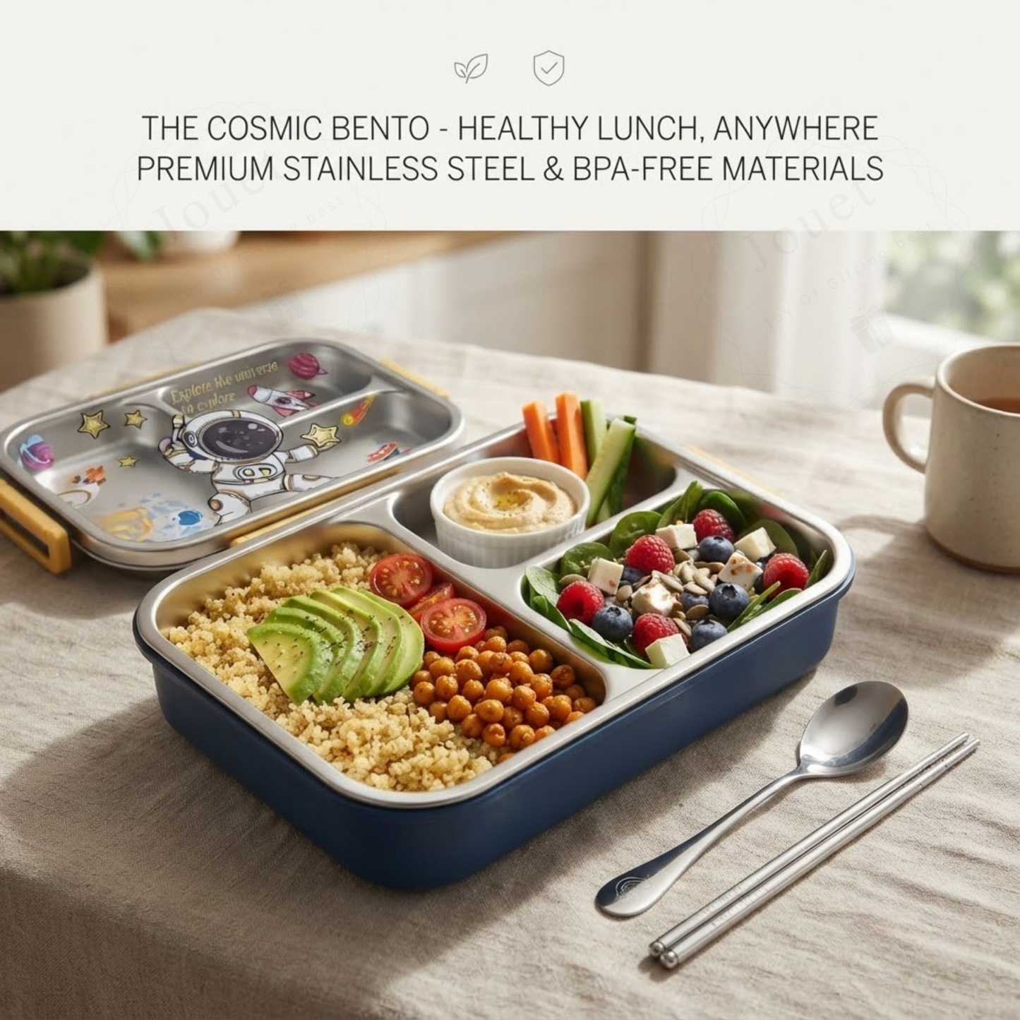 700ml 3 Compartment Stainless Steel Bento Tiffin Box for School & Office