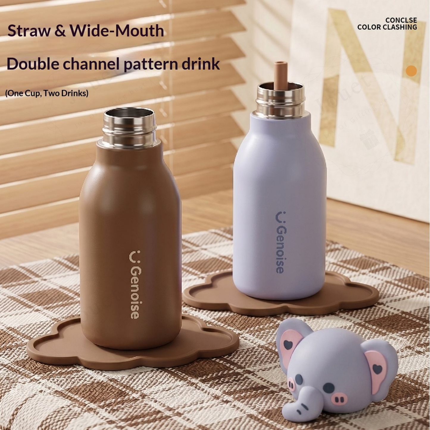450ml Kids Stainless Steel Straw Bottle with Cute Animal Character Lid