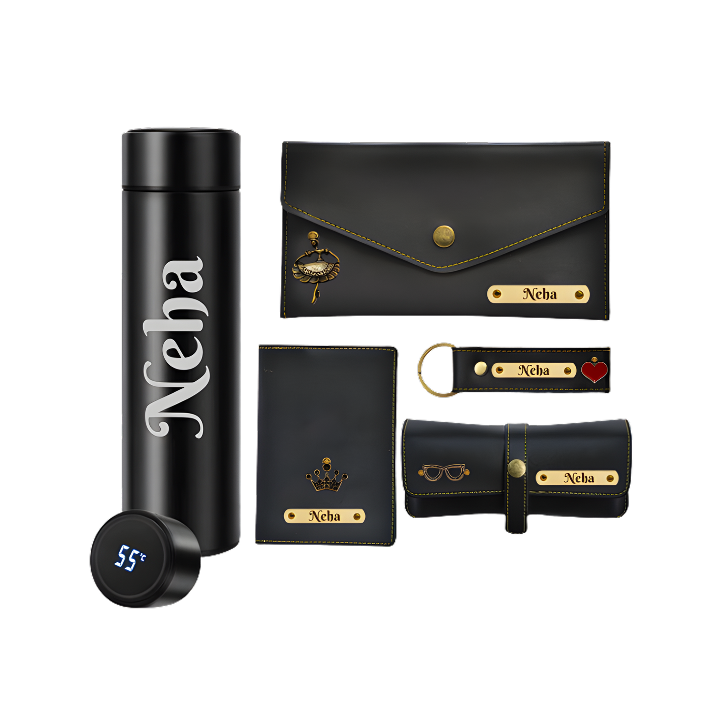 Personalized Wallet & Purse Gift Set for Women with Smart Bottle & Name Charm