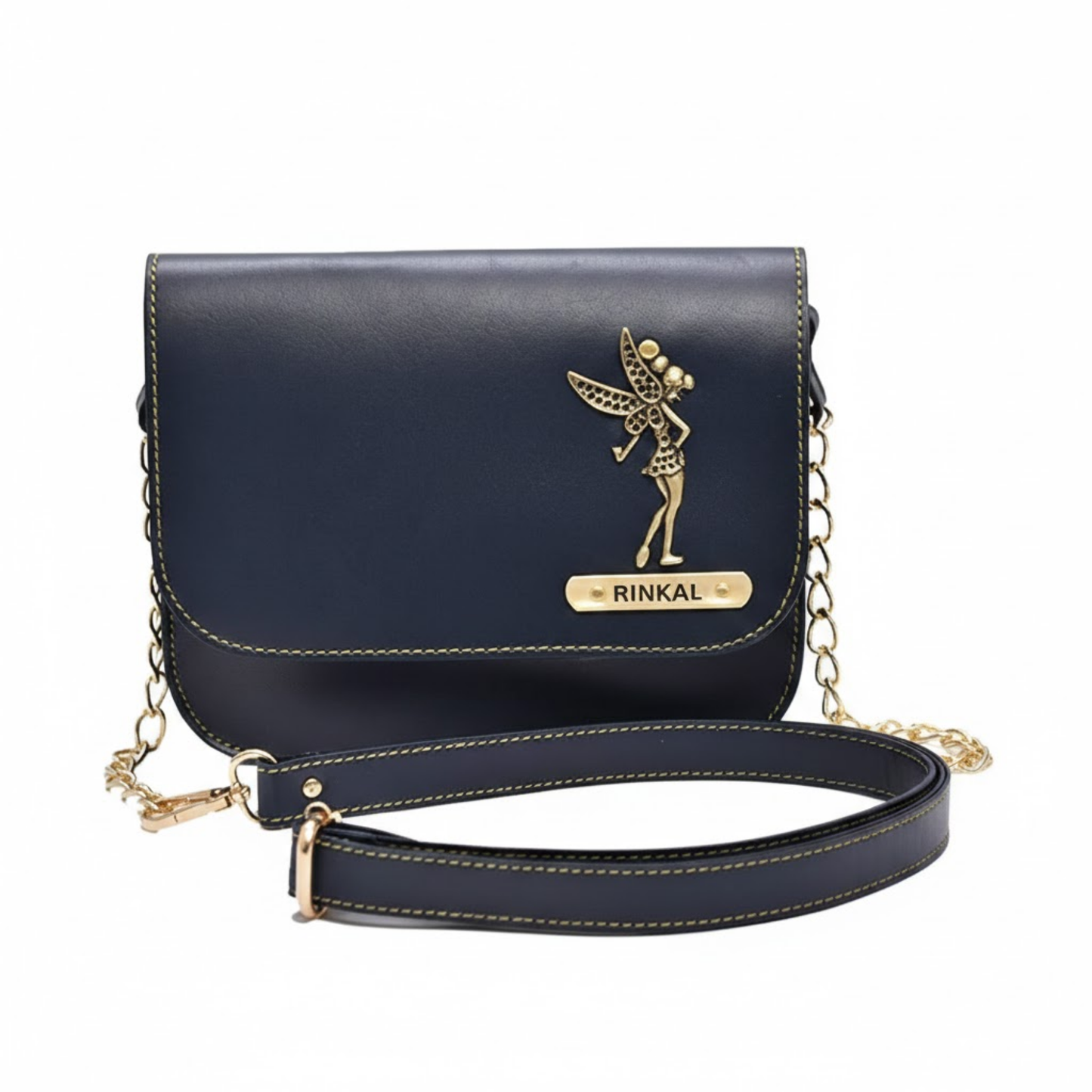 Personalized Faux Leather Sling Bag for Women with Custom Name & Charm, Mini Crossbody Bag with Chain Strap, 19.5 x 6 x 16.5 cm