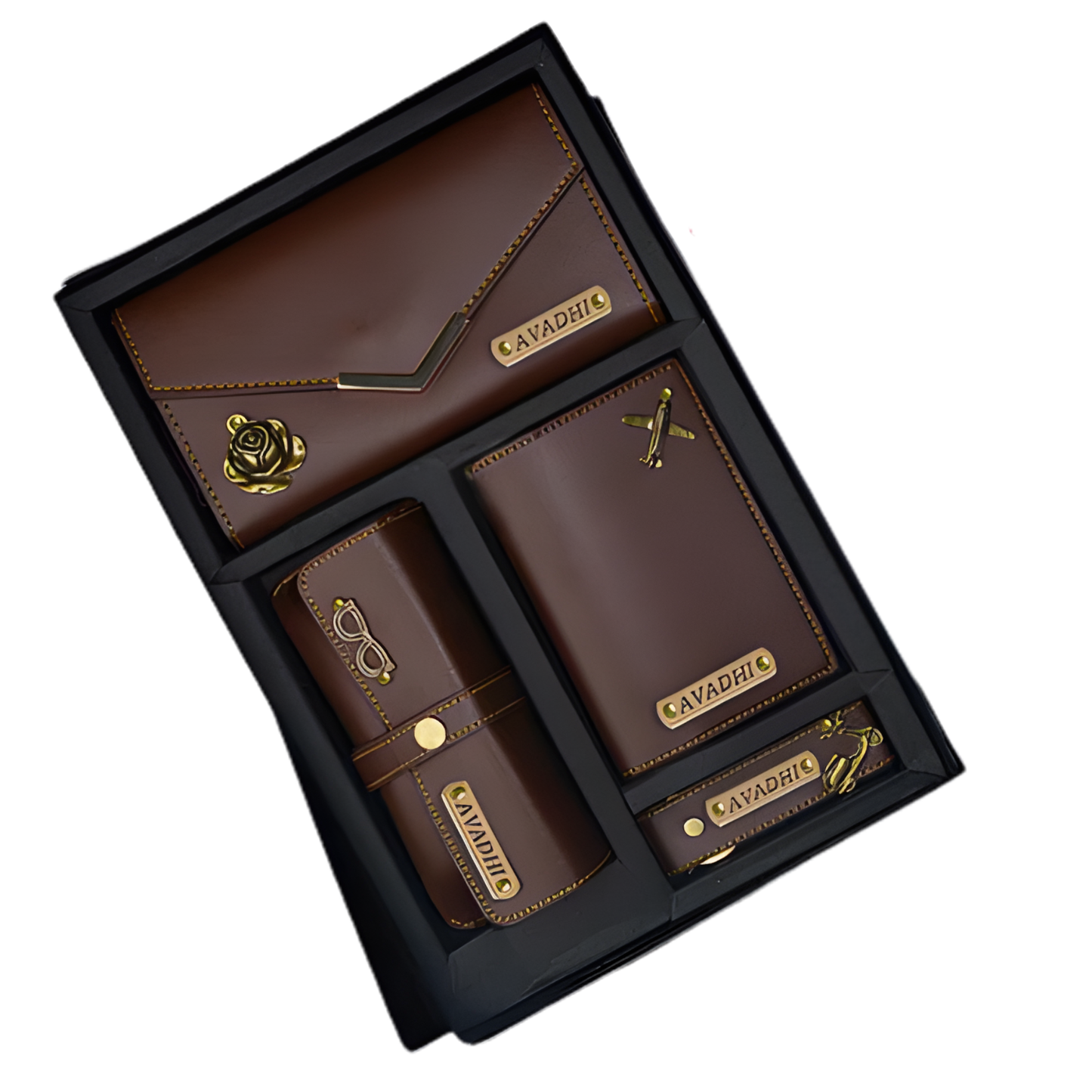 Personalized Leather Travel Gift Set for Women with Wallet, Passport Cover & Keychain, Custom Name Engraved Charm Gift