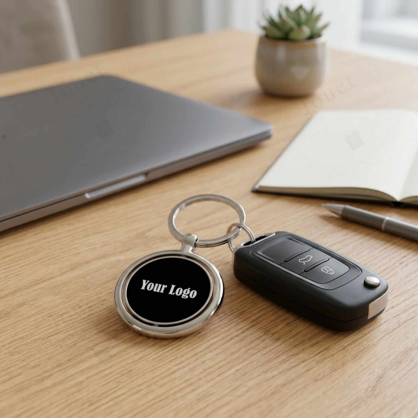 Personalised Rotating Round Keychain, Stainless Steel, Black Gunmetal Finish, 360° Spin, Customisable Both Sides