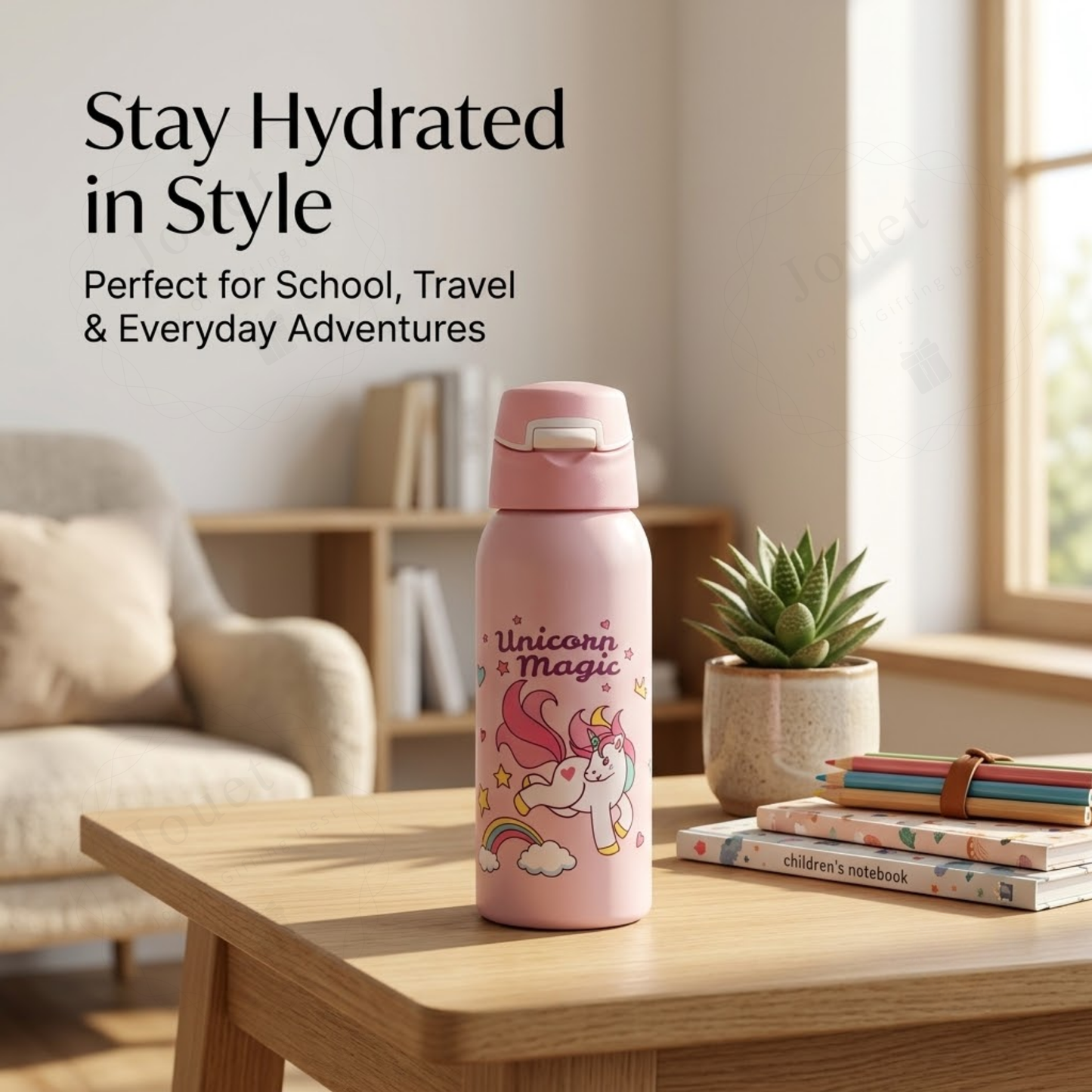350ml Stainless Steel Kids Water Bottle with Flip Top Lid & Leakproof Design