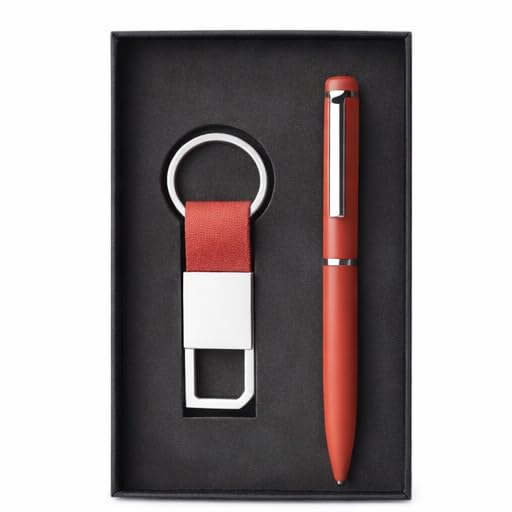 Premium Executive Gift Set for Men with Metal Ball Pen & Leather Keychain, Luxury Corporate Gift Box