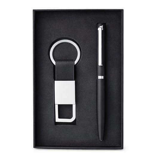 Premium Executive Gift Set for Men with Metal Ball Pen & Leather Keychain, Luxury Corporate Gift Box