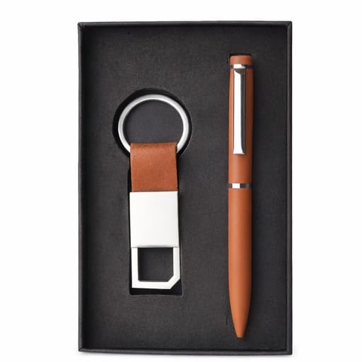 Premium Executive Gift Set for Men with Metal Ball Pen & Leather Keychain, Luxury Corporate Gift Box