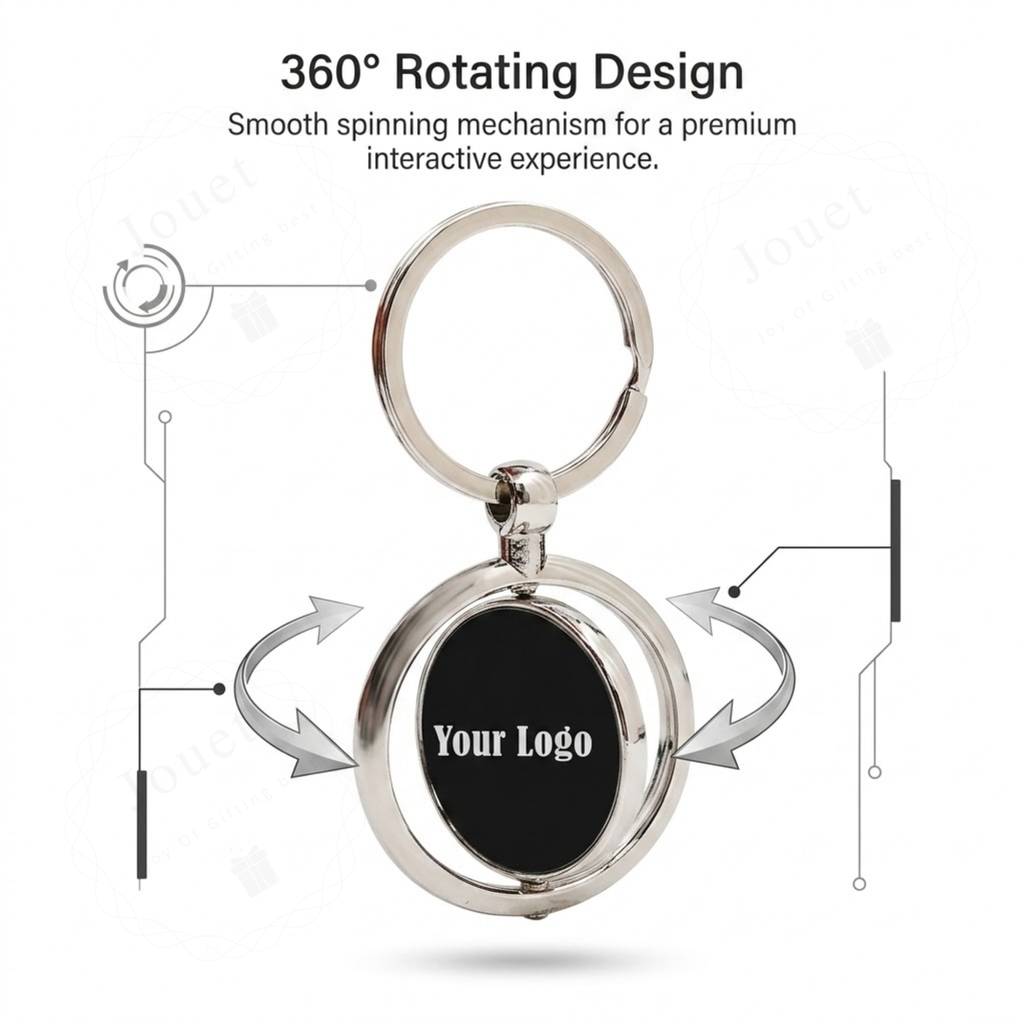 Personalised Rotating Round Keychain, Stainless Steel, Black Gunmetal Finish, 360° Spin, Customisable Both Sides