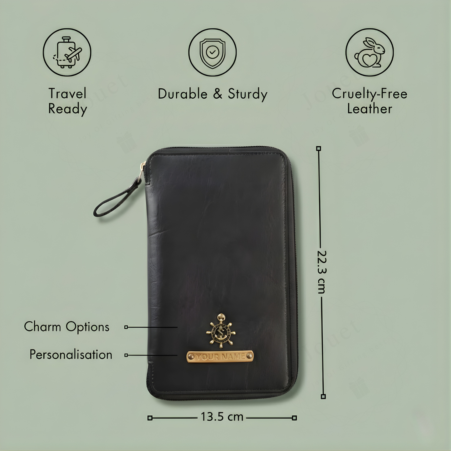Personalized Travel Wallet with Passport Holder, Synthetic Leather Organizer with Card Slots & Currency Compartment, 13.5 x 22.3 cm