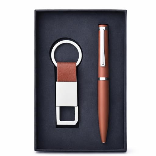 Premium Executive Gift Set for Men with Metal Ball Pen & Leather Keychain, Luxury Corporate Gift Box