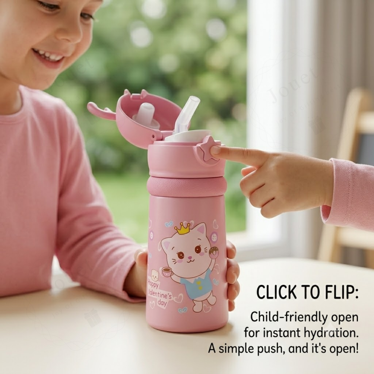 Kids Sipper Water Bottle 600ml – Leakproof Straw Bottle with Cartoon Print & Carry Strap