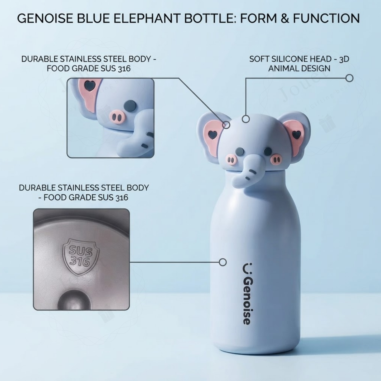 450ml Kids Stainless Steel Straw Bottle with Cute Animal Character Lid