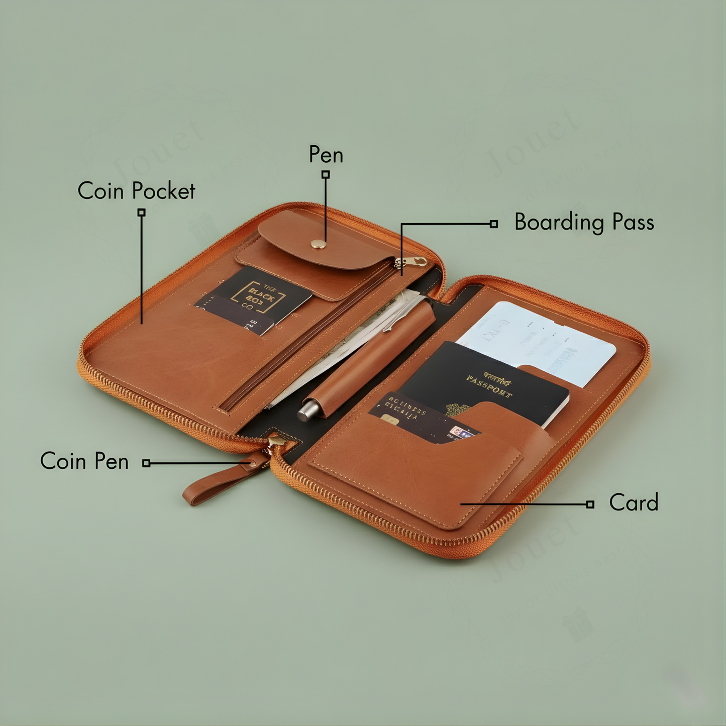 Personalized Travel Wallet with Passport Holder, Synthetic Leather Organizer with Card Slots & Currency Compartment, 13.5 x 22.3 cm