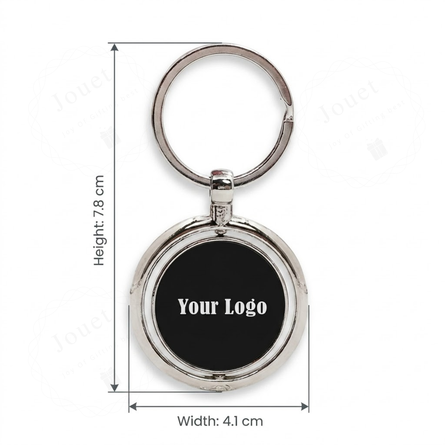 Personalised Rotating Round Keychain, Stainless Steel, Black Gunmetal Finish, 360° Spin, Customisable Both Sides