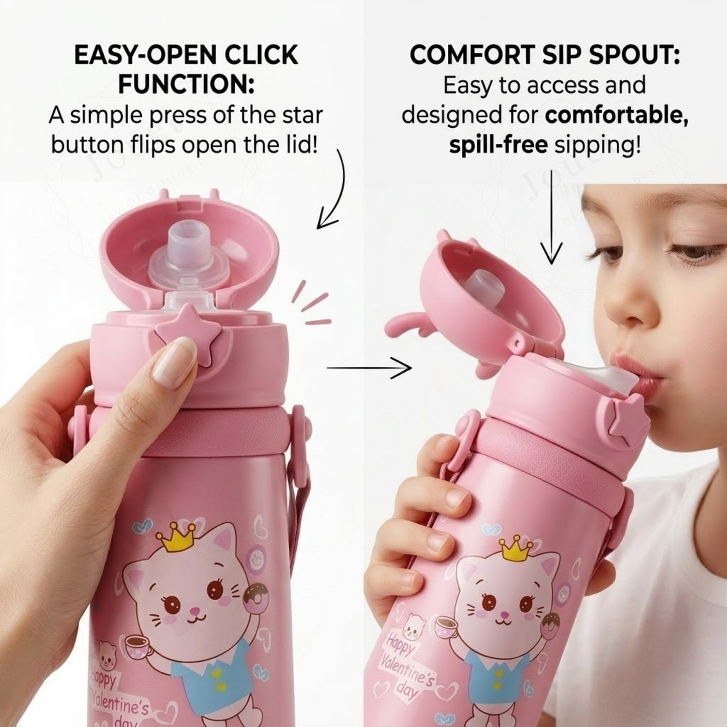 Kids Sipper Water Bottle 600ml – Leakproof Straw Bottle with Cartoon Print & Carry Strap