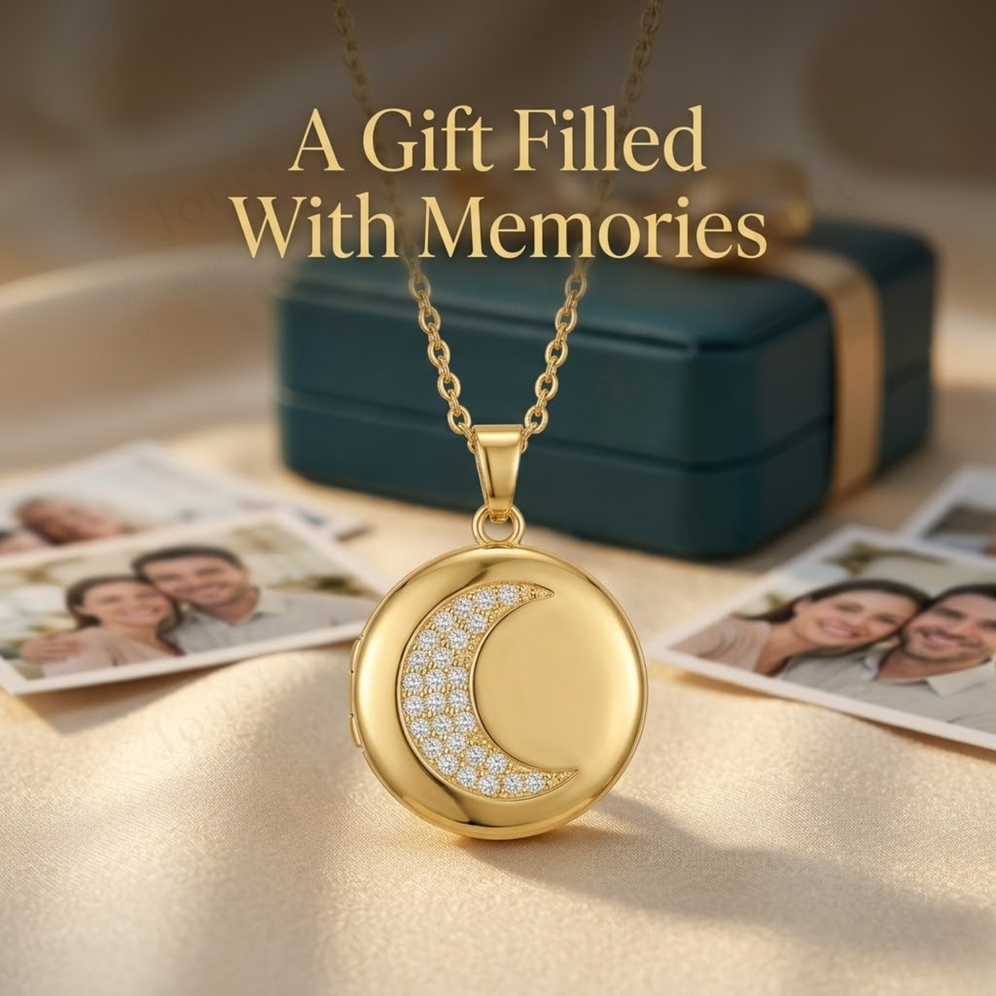Personalized Photo Locket Necklace for Women with Crystal Moon Design, Stainless Steel Waterproof Custom Picture Pendant Gift for Her