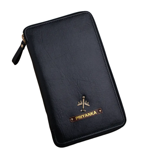 Personalized Travel Wallet with Passport Holder, Synthetic Leather Organizer with Card Slots & Currency Compartment, 13.5 x 22.3 cm