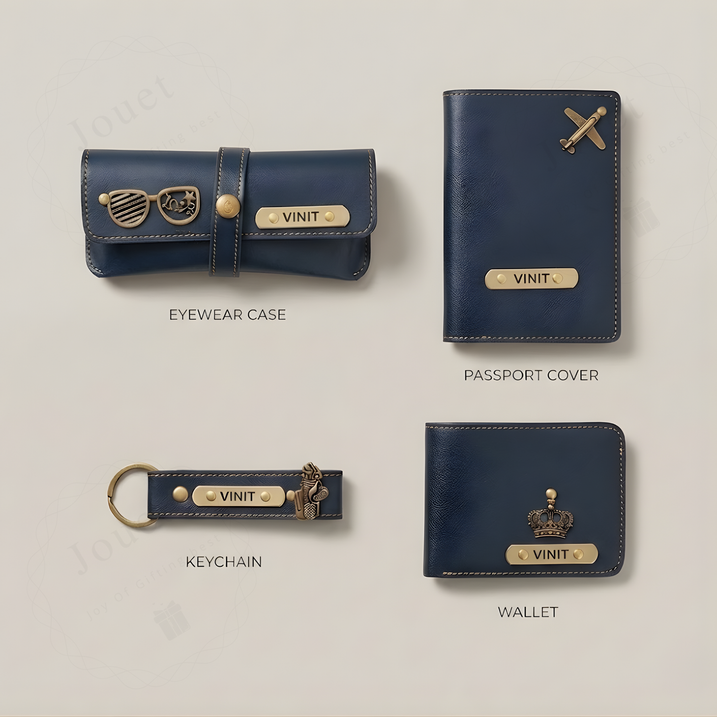 Personalized Leather Travel Gift Set for Men with Wallet, Passport Cover, Keychain & Glasses Case, Custom Name Engraving