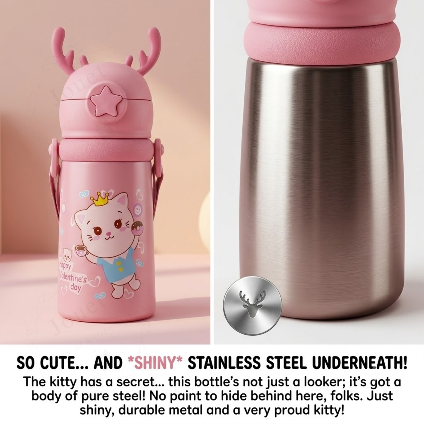 Kids Sipper Water Bottle 600ml – Leakproof Straw Bottle with Cartoon Print & Carry Strap
