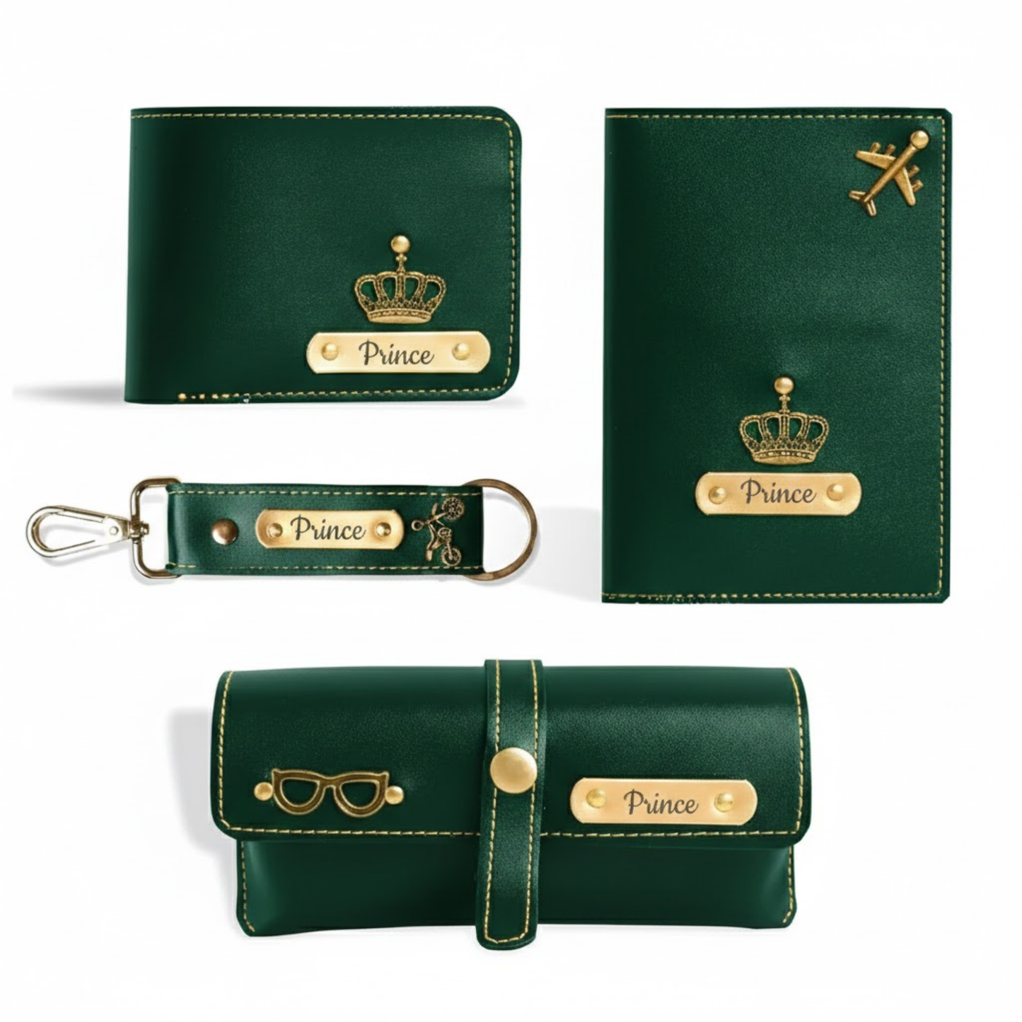 Personalized Gift Set for Men with Wallet, Passport Cover, Keychain & Eyewear Case