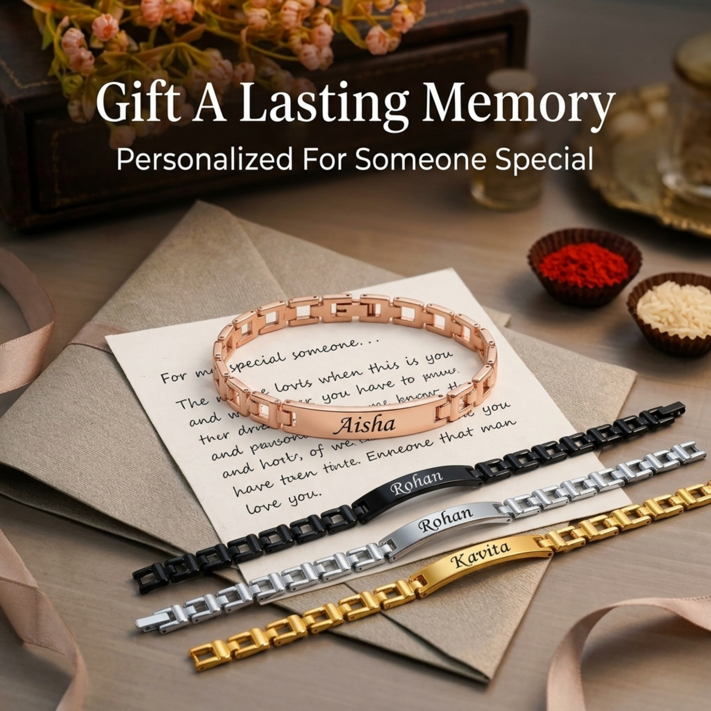 Personalized Brass ID Bar Bracelet with Engraved Name, Adjustable Chain, High Gloss Finish, Custom Unisex Jewelry Gift