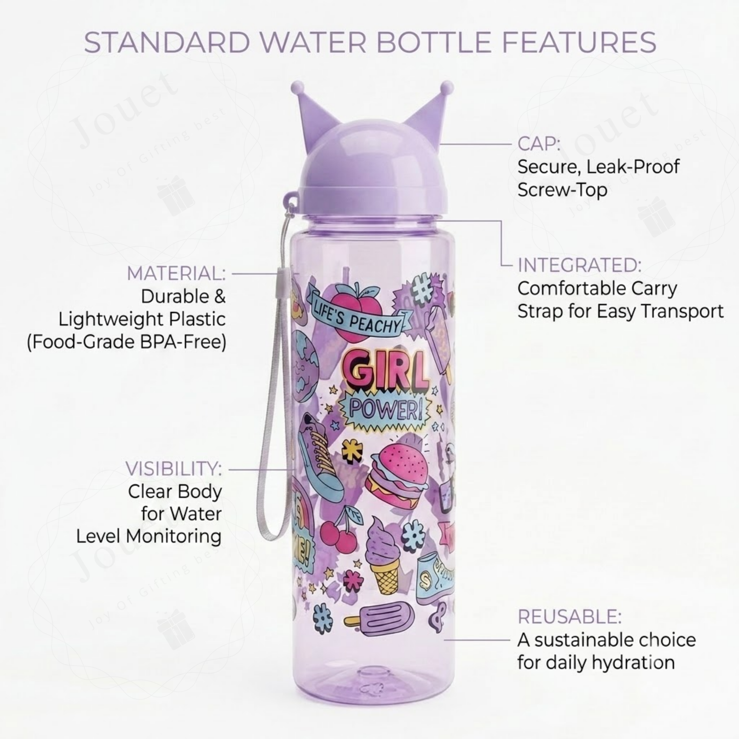900ml Kids Leakproof Water Bottle with Crown Cap & Carry Strap – BPA-Free Plastic Sipper