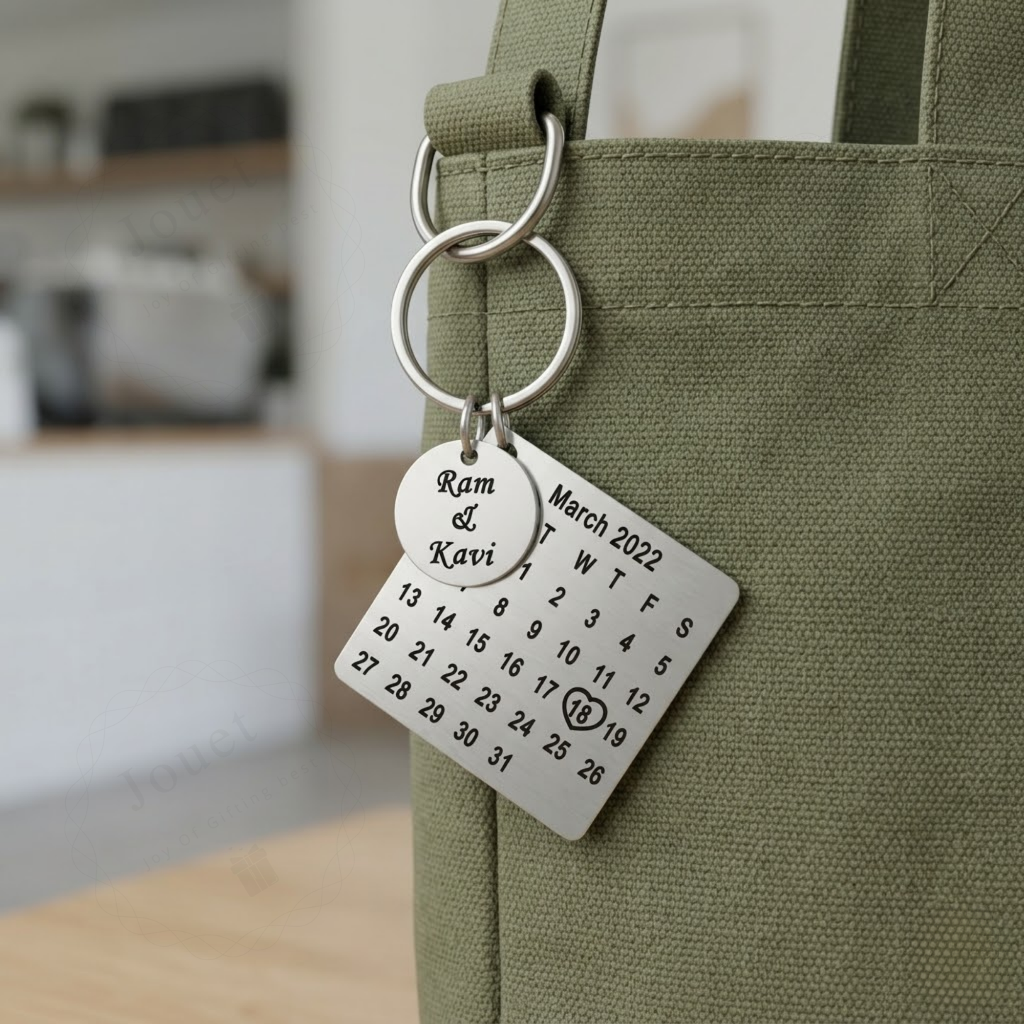 Personalised Calendar Keychain, Stainless Steel, Custom Engraving with Initials and Date