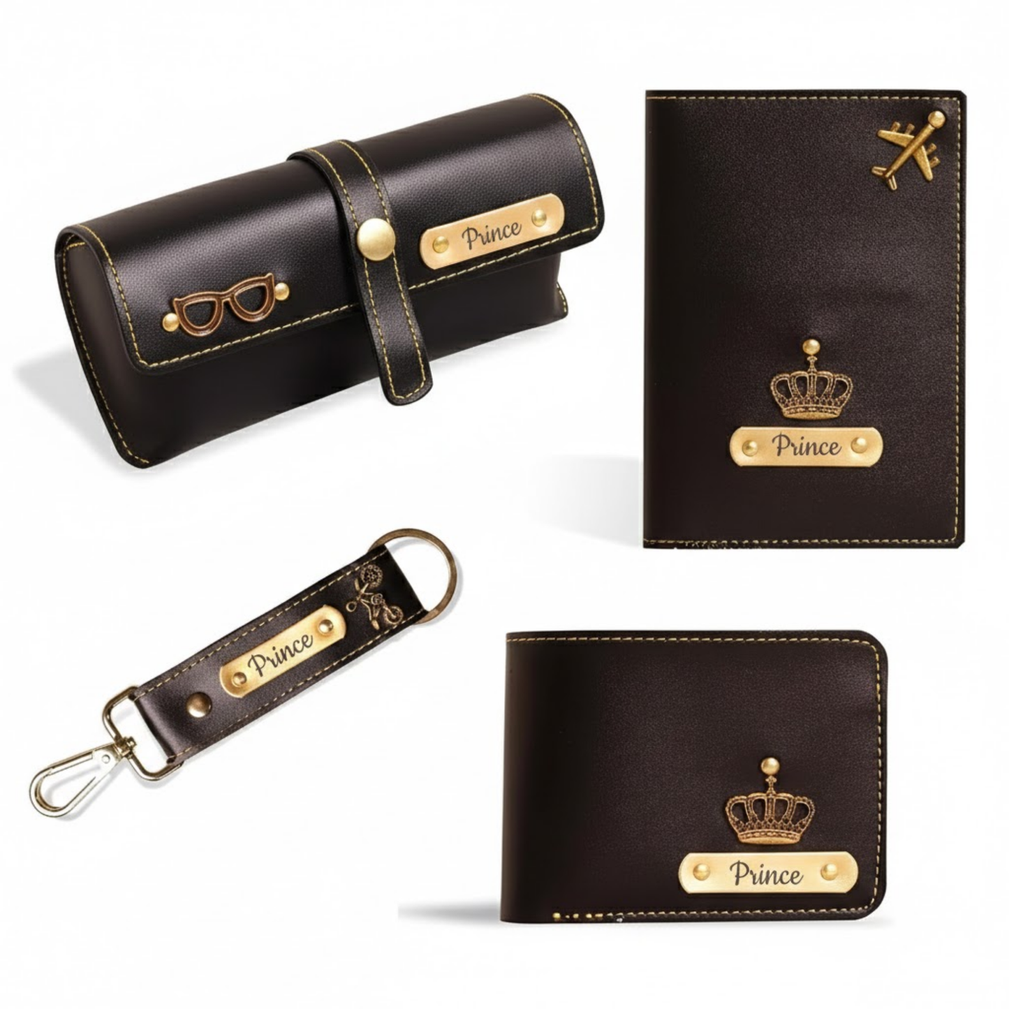 Personalized Gift Set for Men with Wallet, Passport Cover, Keychain & Eyewear Case
